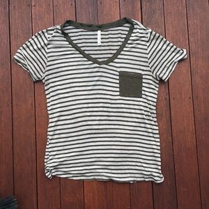 Active USA V Neck Striped Short Sleeve Tee